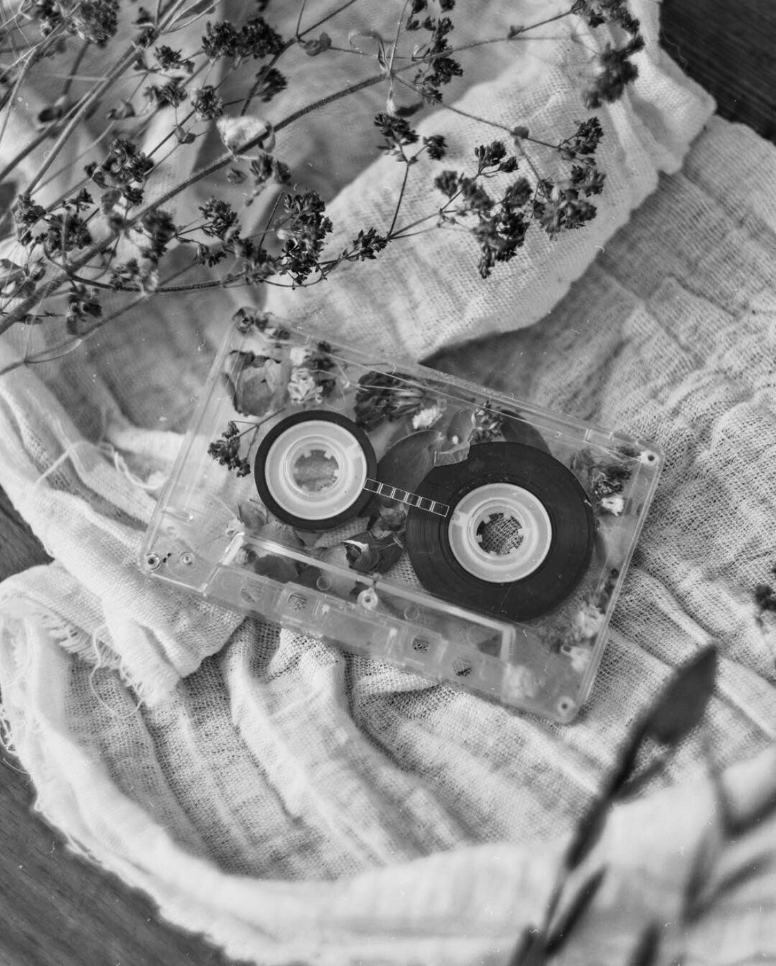 Cassette met gedroogde bloemen